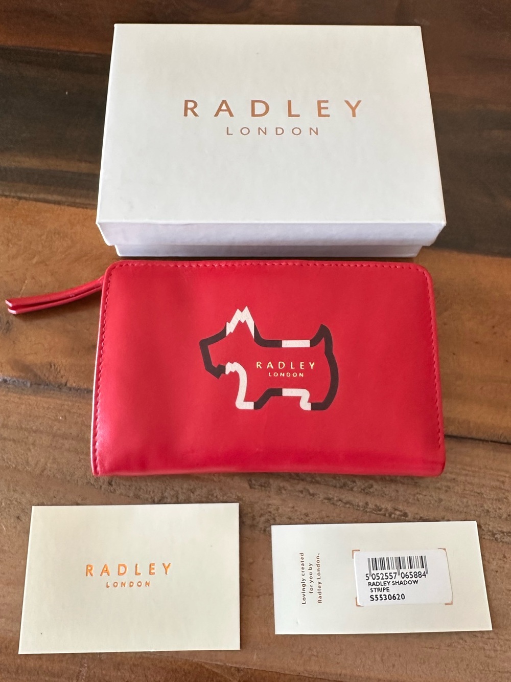 Radley London leather wallet in red with box and tags!
